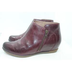 Dansko Wine Leather Leyla Wedge Heel Ankle Boots sz 39